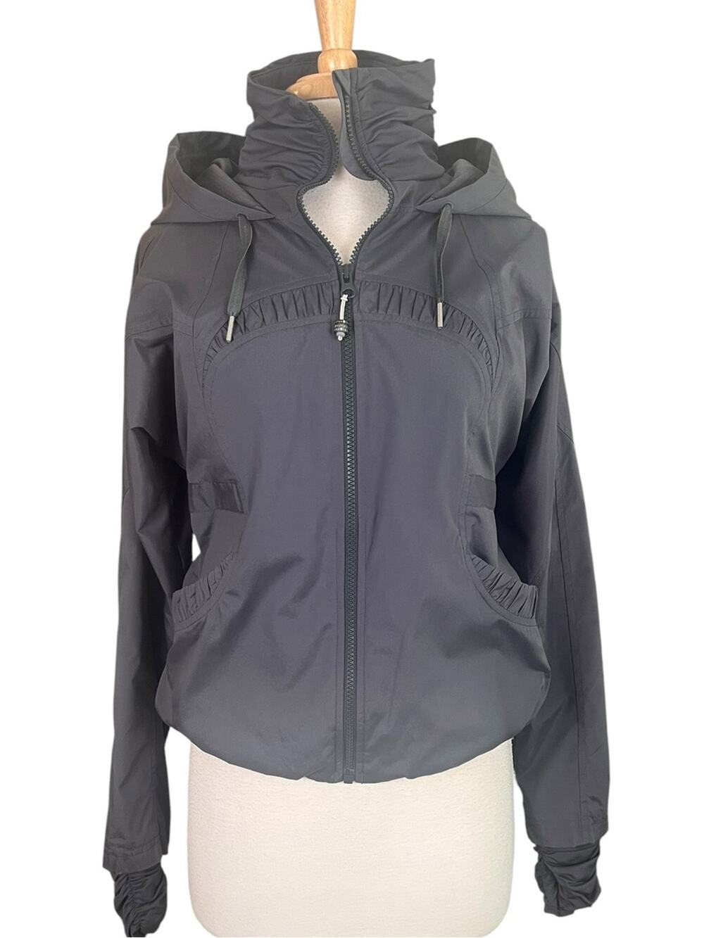 Vintage Lululemon Community Jacket Size 6 Grey Ruched Hooded Lined Dance Studio